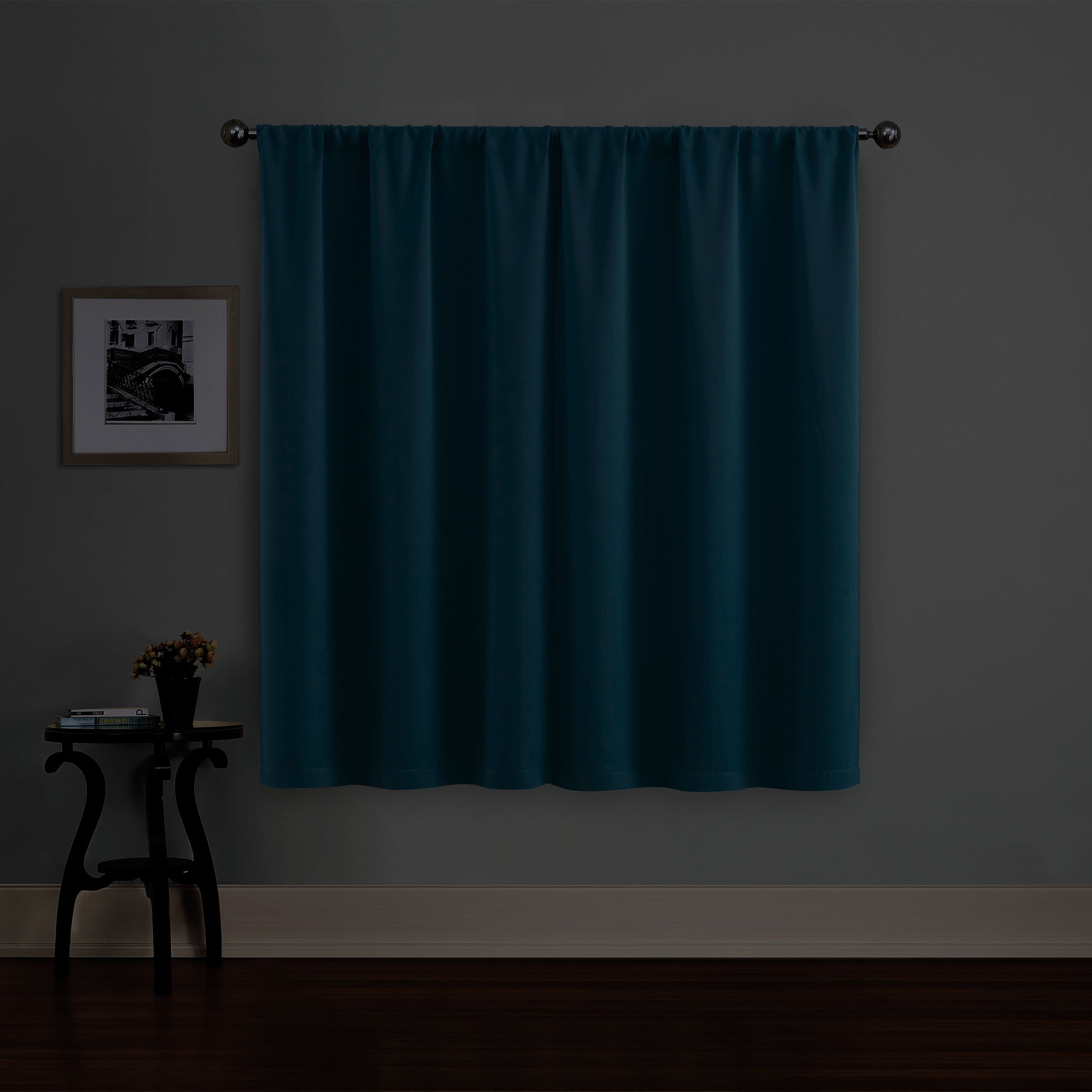 Eclipse Phoenix Solid Color Blackout Rod Pocket Panel Pair, Set of 2, Teal Blue, 37 x 63