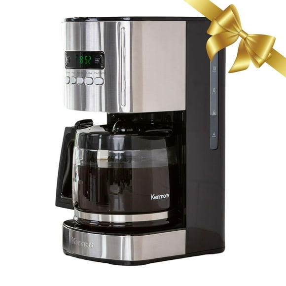 Cafetera Kenmore Cafetera de goteo de 12 tazas Filtro reutilizable Temporizador programable Pantalla digital Control de aroma Jarra de vidrio Filtro de agua de carbón Regular Negrita Acero inoxidable
