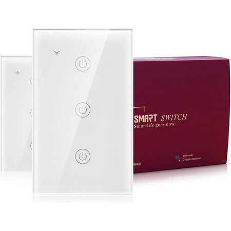 BSEED Smart Touch Light Switch  2.4GHz WiFi in-Wall Light Switches  Tempered Glass Panel  Works with Alexa/Google/IFTTT  Neutral Wire Needed  No Hub Required  3 Gang 1 Way  Pack of 2 (White) price history on PriceWatchPro
