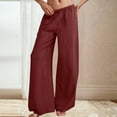 thumbnail image 4 of Wide Leg Linen Pants Women Low Rise Baggy Palazzo Pants Soft Drawstring Sweatpants Lightweight Boho Beach Trousers with Pockets Wine S, 4 of 7