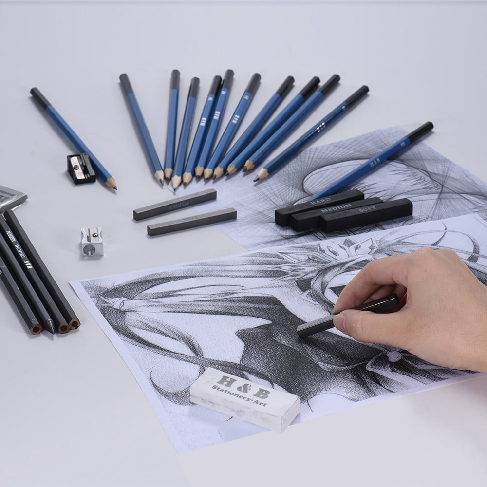 12pcs Sketch Pencils Eraser Charcoal Pencil Paper Drawing Set Art Supply 