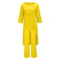 thumbnail image 3 of CILENON 2 Piece Sets for Women Solid Color Cotton Linen Pant Sets Casual Long Sleeve Button T Shirt Loose Wide Leg Pants Set Fall Outfits (Yellow,XXXXL), 3 of 5