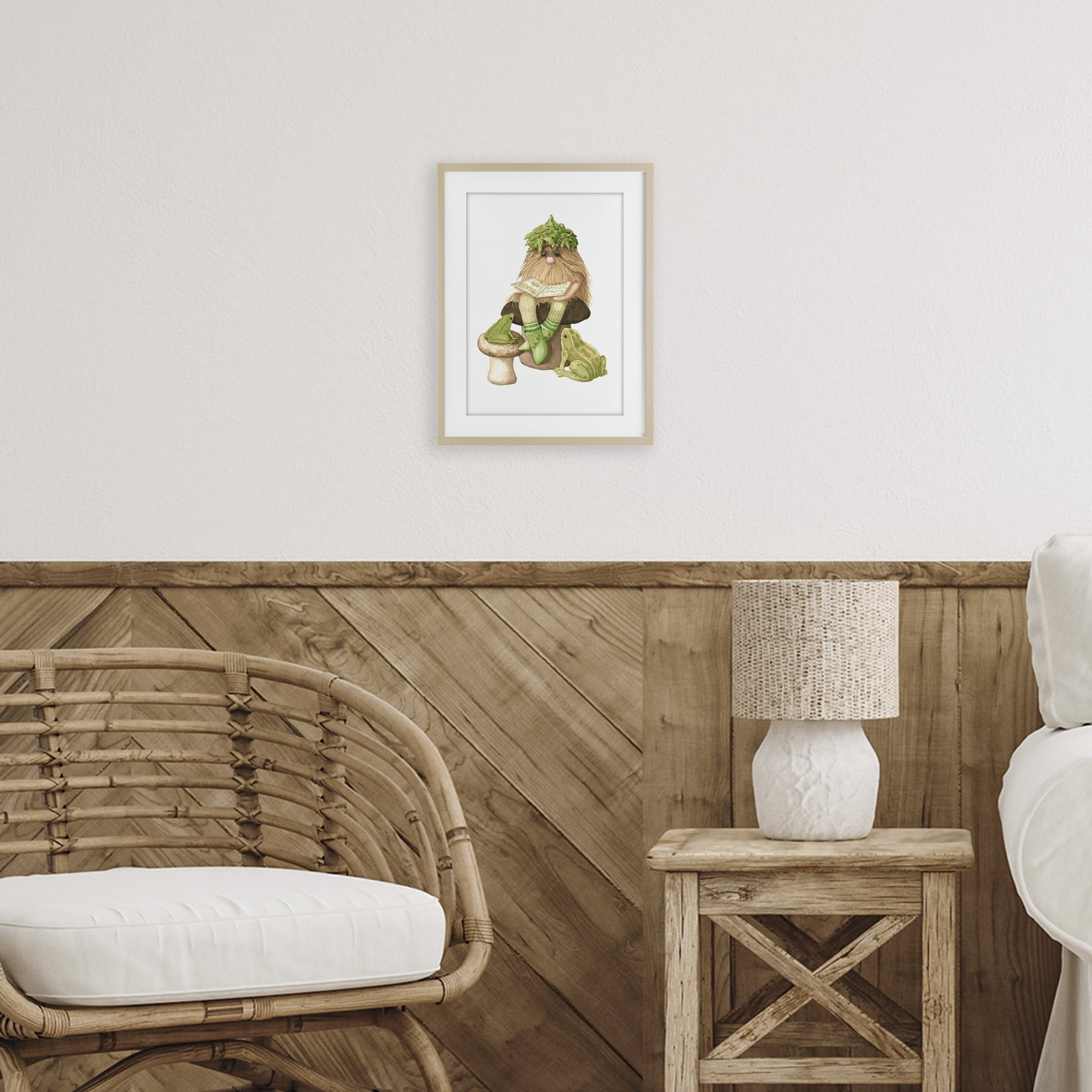 Stupell Industries Garden Elf with Frogs Birch Framed Print Under Glass, design by Nancy Overton