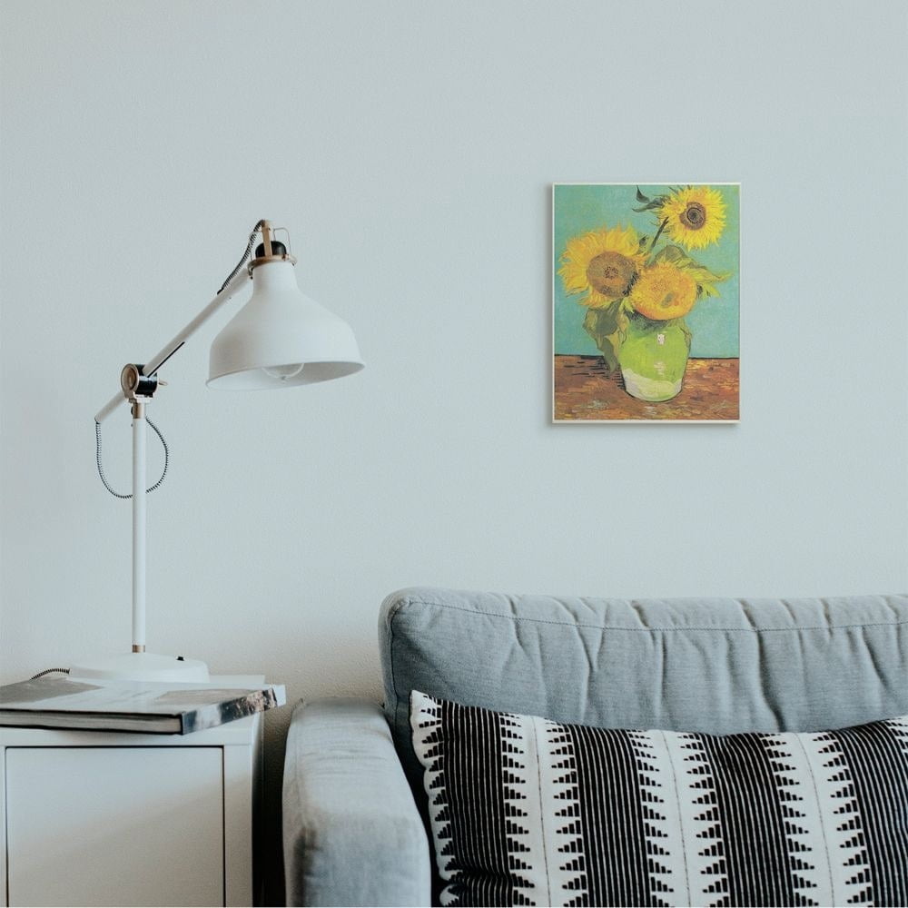 Stupell Industries Traditional Sunflower Painting over Turquoise Van Gogh Botanical & Floral Painting Unframed Art Print Wall Art, 10 x 15