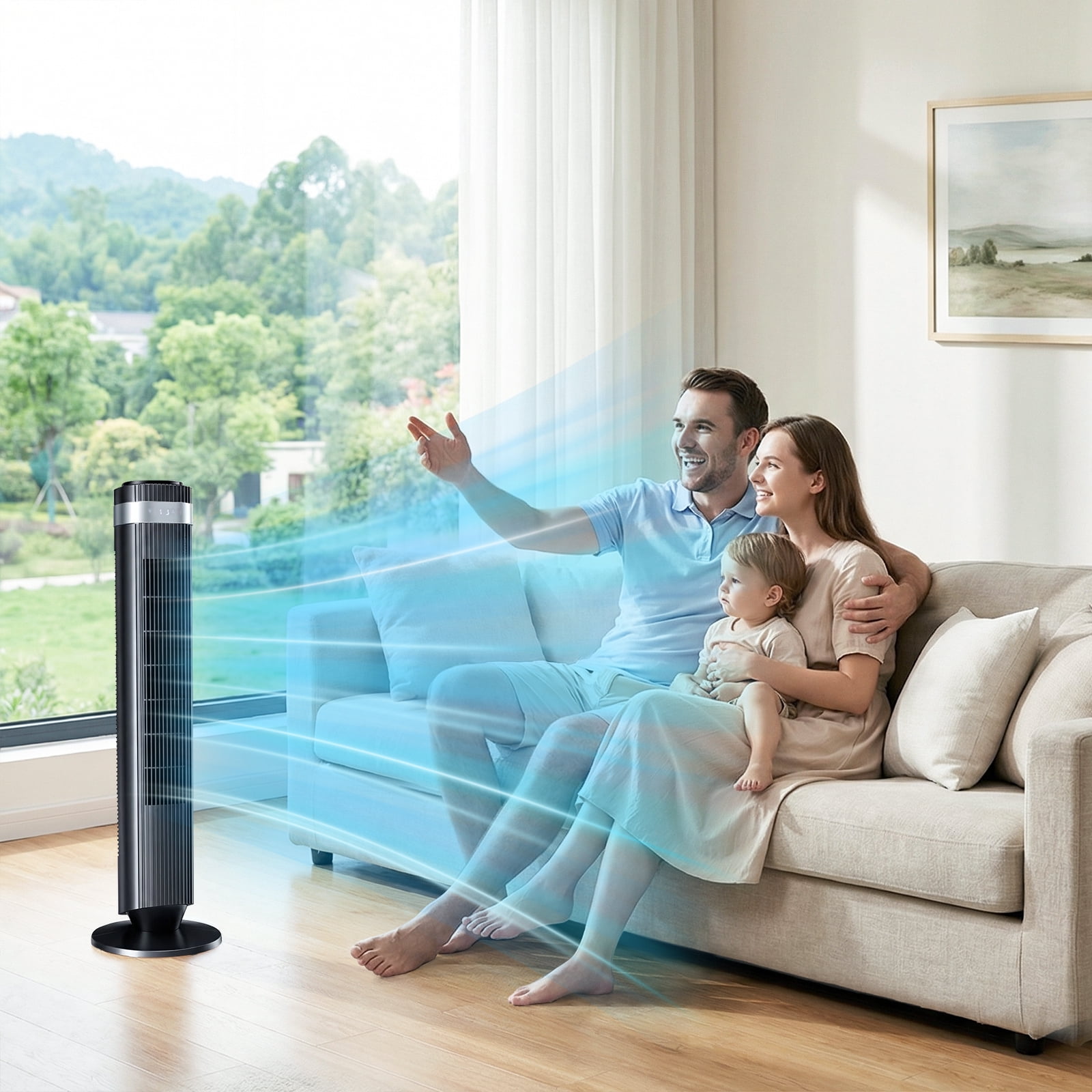 Simenmax Tower Fan, 36'' Bladeless Floor Fan with Remote, 12H Timer, 5 Speeds & 4 Modes, 28dB Quiet Standing Fan for Bedroom, Home, and Office,Black