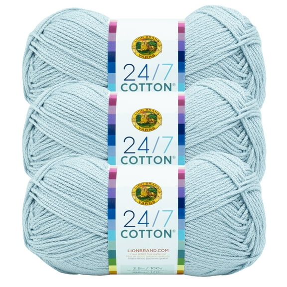 Lion Brand Yarn 24/7 Cotton Cool Grey Medium Mercerized Cotton Yarn 3 Pack
