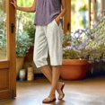 thumbnail image 6 of HongQid Linen Blend Capri Pants for Women Elastic Waist Gingham Print Casual Summer Cropped Trousers With Side Pockets,XL, 6 of 7