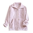 thumbnail image 2 of Women's Full Zip Flannel Jacket Fuzzy Fleece Pajama Tops Long Sleeve Warm Winter Sleepwear Coat with Pockets New Fleece Sleep Shirts for Women Soft Pinky L, 2 of 9