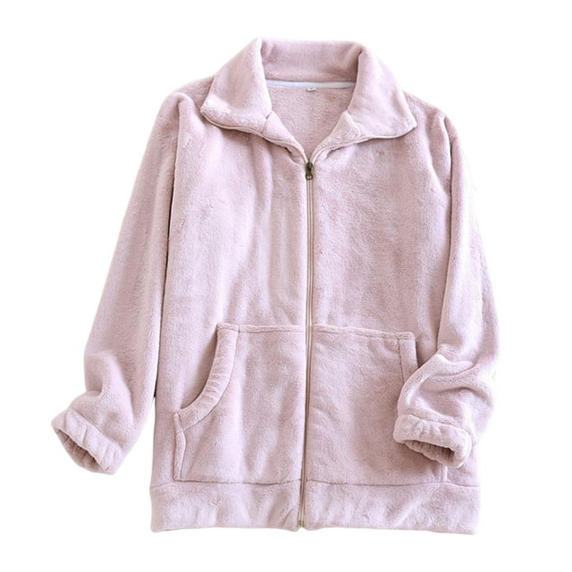 MeetoTime Haut de Pyjama pour Femme Automne Hiver en Molleton à Col Montant à Manches Longues Blouse Chaude Vêtements de Maison