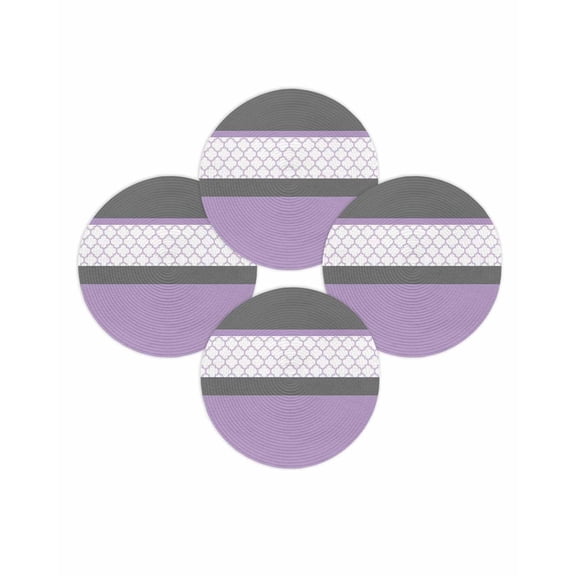 Round Placemats Set of 4 Purple Gray Geometric Place Mats Washable Woven Placemat Stitching Morocco Pattern Circle Braided Table Mat for Kitchen Dining Table Party Home Decor 15 Inch