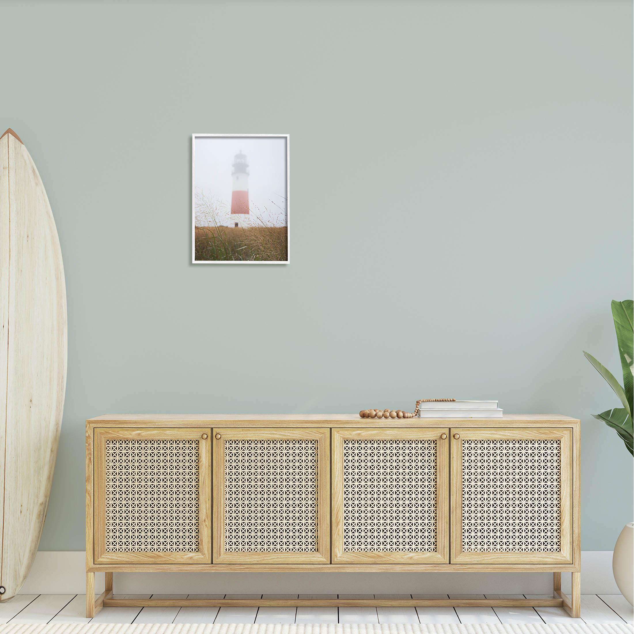 Stupell Industries Distant Lighthouse Foggy Coast Photograph White Framed Art Print Wall Art, Design by Laura Marshall