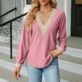 thumbnail image 2 of Womens V-Neck Long Sleeve Tops Solid Color Lace Patchwork Pullover Trendy Loose-Fit Vintage Blouse, 2 of 7