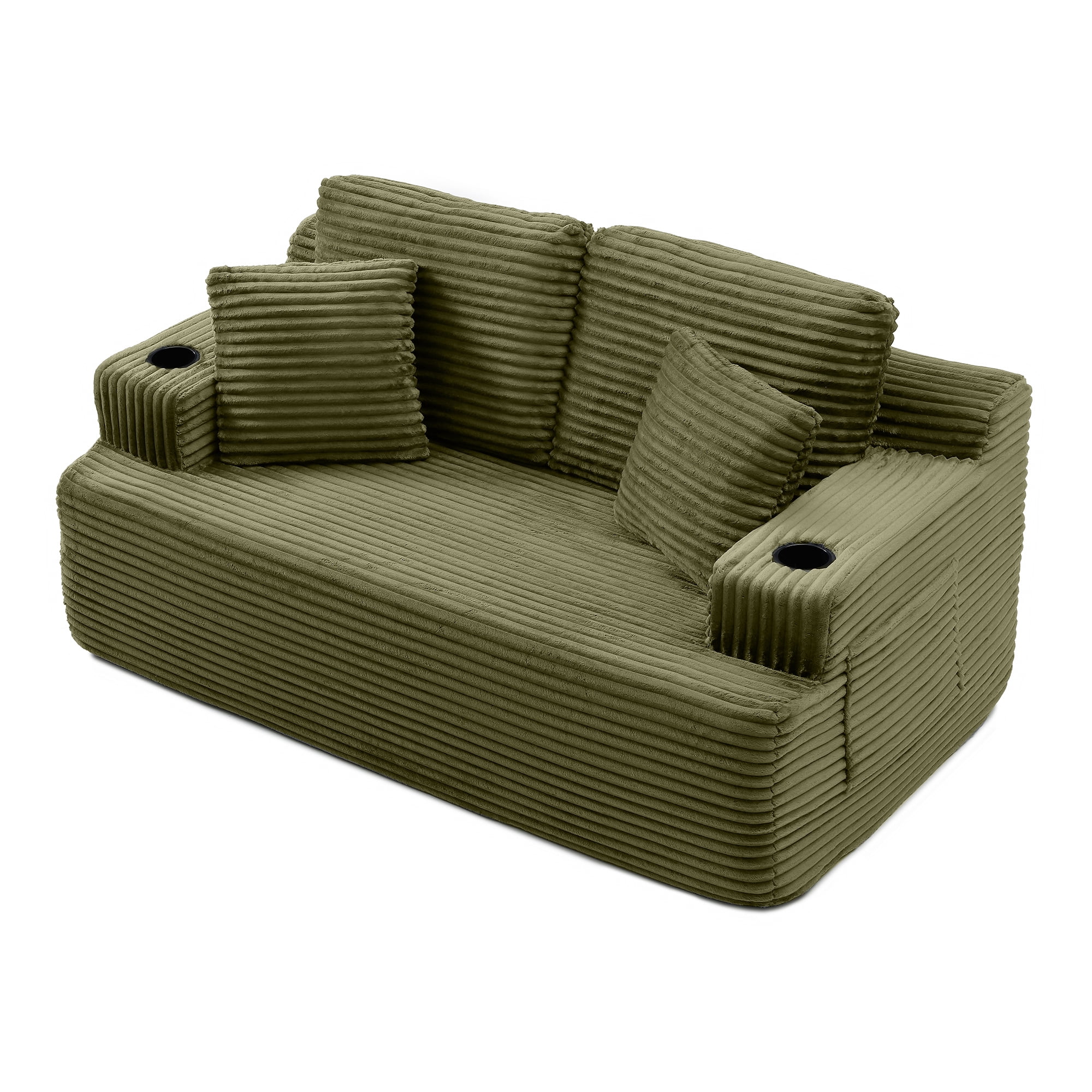 Miniyam Compact Floor Sofa Chair, 2-Seat Cloud Couch with Dual Side Pockets, Soft Corduroy, No Assembly Required, Perfect for Dorm or Cozy Corner (Green)