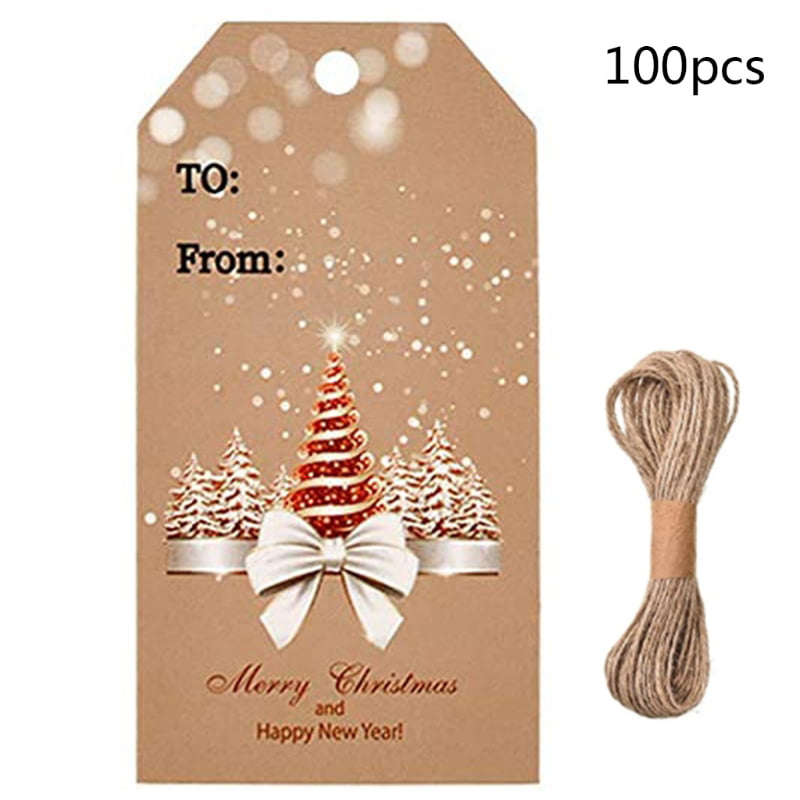 100pcs Thank You Christmas Kraft Gift Tags Labels Hanging Cards DIY Craft