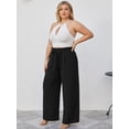 thumbnail image 3 of SHOWMALL Plus Size Women's Wide Leg Lounge Pants with Pockets Black 1X Lightweight High Waisted Adjustable Tie Knot Loose Trousers, 3 of 9