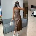 thumbnail image 2 of Ropa de mujer Otoño e Invierno Vestido de falda de cuero de longitud media con tirantes Vestido de mujer elegante retro francés que adelgaza la cintura Conjunto de dos piezas, 2 of 4