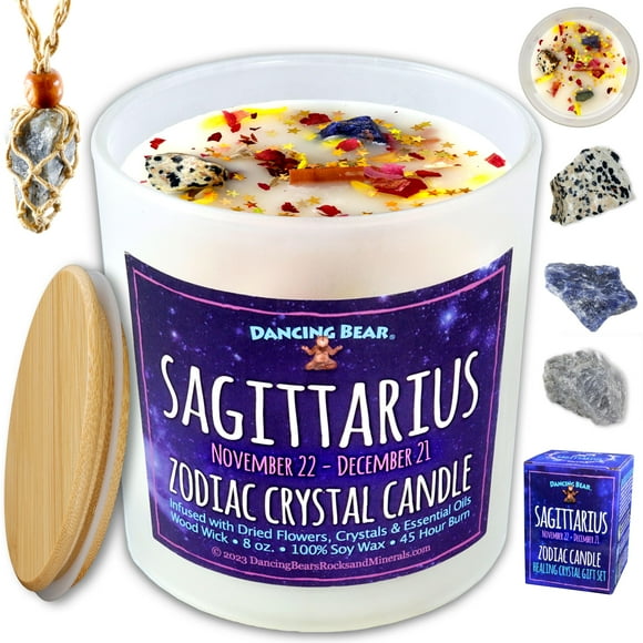 Set de Caja de Regalo de Velas OSO BAILARÍN Sagitario con Cristales