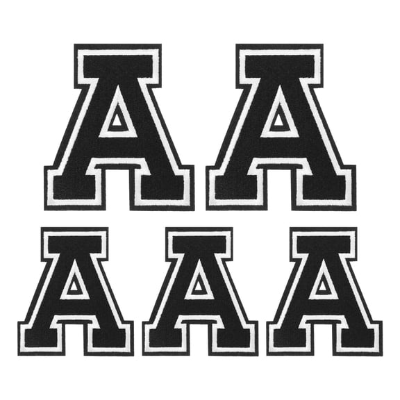 Iron on Letters Patches, 5PCS Alphabet A Iron on Embroidered Patch for Repairing Clothing (4.4"/3.1", Black )