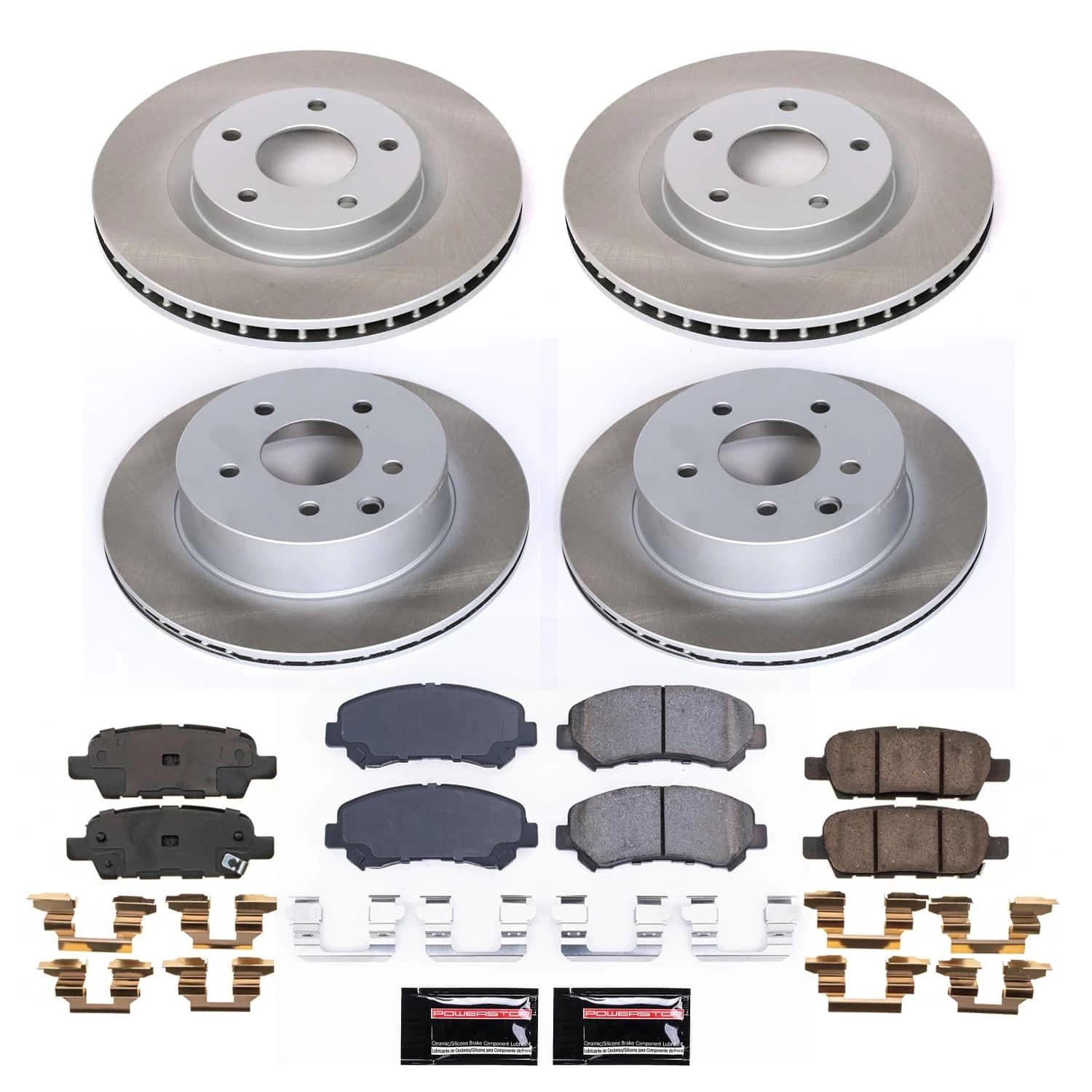 PowerStop Front and Rear Semi-Coated Rotor and Low-Dust Ceramic Brake Pad Kit SC8268