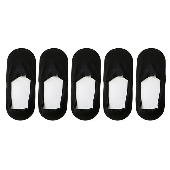 5pcs Invisible short boat socks non-slip not fall off with summer spring breathable men's simple socks - black