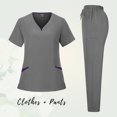 thumbnail image 2 of Plus Size Printed Scrub Uniform Top & Pants Set for Women, Short Sleeve V-Neck Workwear with Pockets - Floral & Animal Designs for Nurses & Caregivers,Gray L, 2 of 3