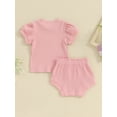 thumbnail image 4 of Biekopu Baby Girls 2 Piece Outfit Solid Color Ribbed Short Sleeve T-Shirt and Elastic Shorts Set Cute Summer Clothes, 4 of 9