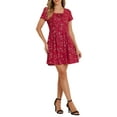 thumbnail image 2 of INSPIRE CHIC Women's Printed Square Neck Short Sleeve A-Line Prom Dress L Red-Floral, 2 of 6