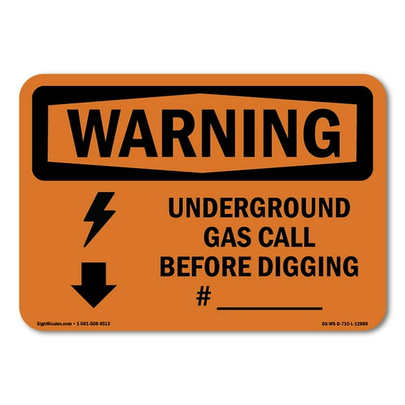 OSHA WARNING Sign - Underground Gas Call Custom | Plastic Sign | Protect Your Business, Construction Site, Warehouse & Shop Area | Made in the USA