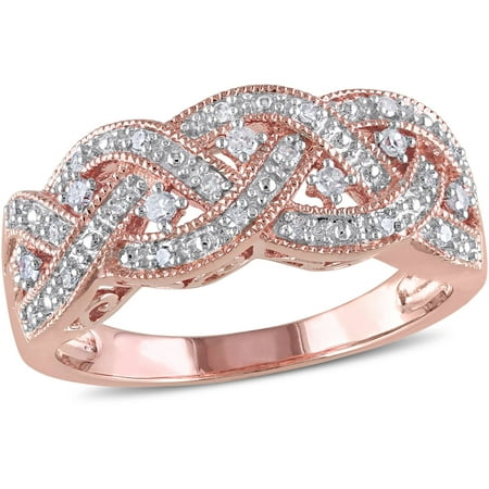 Miabella 1/8 Carat T.W. Diamond Rose Rhodium-Plated Sterling Silver Infinity Ring