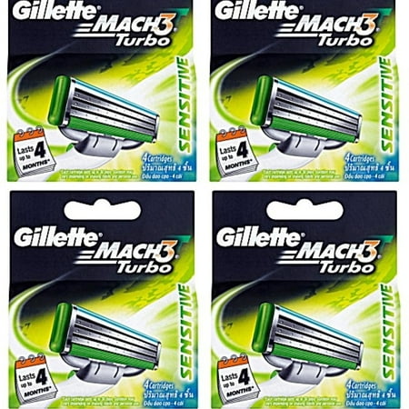 Gillette Mach3 Turbo Sensitive Refill Blade Cartridges, 4 Count (Pack of 4)