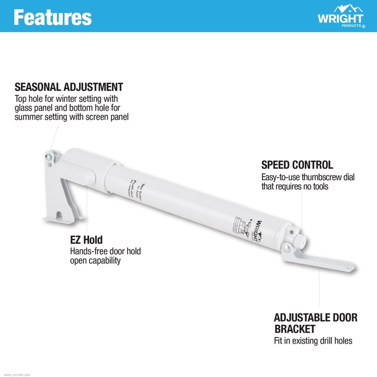 Wright Products E-Z Hold Pneumatic Door Closer, White photo 8