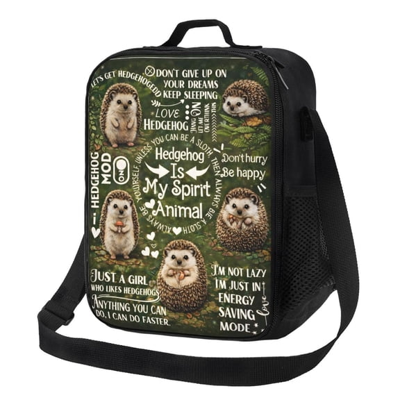 Cute Hedgehog Lover Lunch Bag Insulated Thermal Box with Shoulder Strap & Handle for Work and Picnic