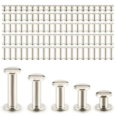 Deago 100 Sets Screw Post Metal Chicago Screws Binding Screw Leather Screw Nail Rivet Button Solid Belt Tack Screw (Silver, 1/4, 3/8, 1/2, 9/16,11/16 Inches)