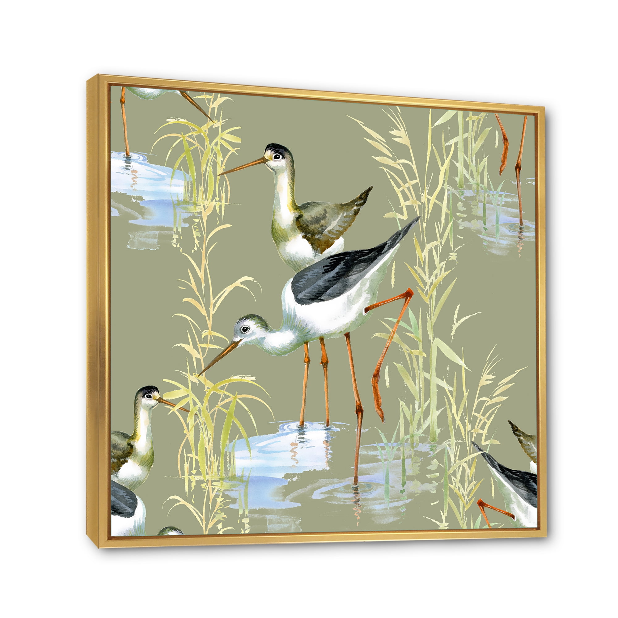 Designart 'Herons Birds In The Gray Water' Farmhouse Framed Canvas Wall Art Print