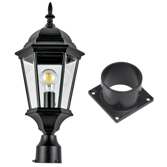 Oak Creek Outdoor Light and Pier Base Bundle – Traditional Clear Glass –  for Driveways, Yards, Patios and Porches, Textured Black – Design House, 589861