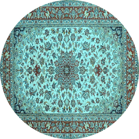 Ahgly Company Indoor Round Medallion Light Blue Traditional Area Rugs, 6' Round