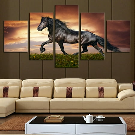 Large Paintings For Living Room Bestller Unframed 5Pcs Modern Art Oil Colourful Horse Painting Canvas Print Wall Art Picture Living Room Bedroom Home Decor ()