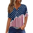 thumbnail image 5 of Mifsaly Independence Day Tops for Women 4Th Of July Cotton T-Shirt Henley V Neck Button Closure Short Sleeve Shirt Patriotic Stars and Stripes Print Loose Fit Flowy Top XXL, 5 of 7