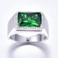 thumbnail image 2 of NUNCAD 925 Sterling Silver Rings for Men 7ct 8X12mm Rectangle Cut Created Emerald Rings with White Cubic Zirconia Wedding Engagement Band Size 7-12, 2 of 5
