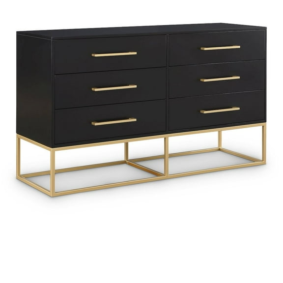 Meridian Furniture Maxine Black Dresser with Gold Metal Legs and Handle
