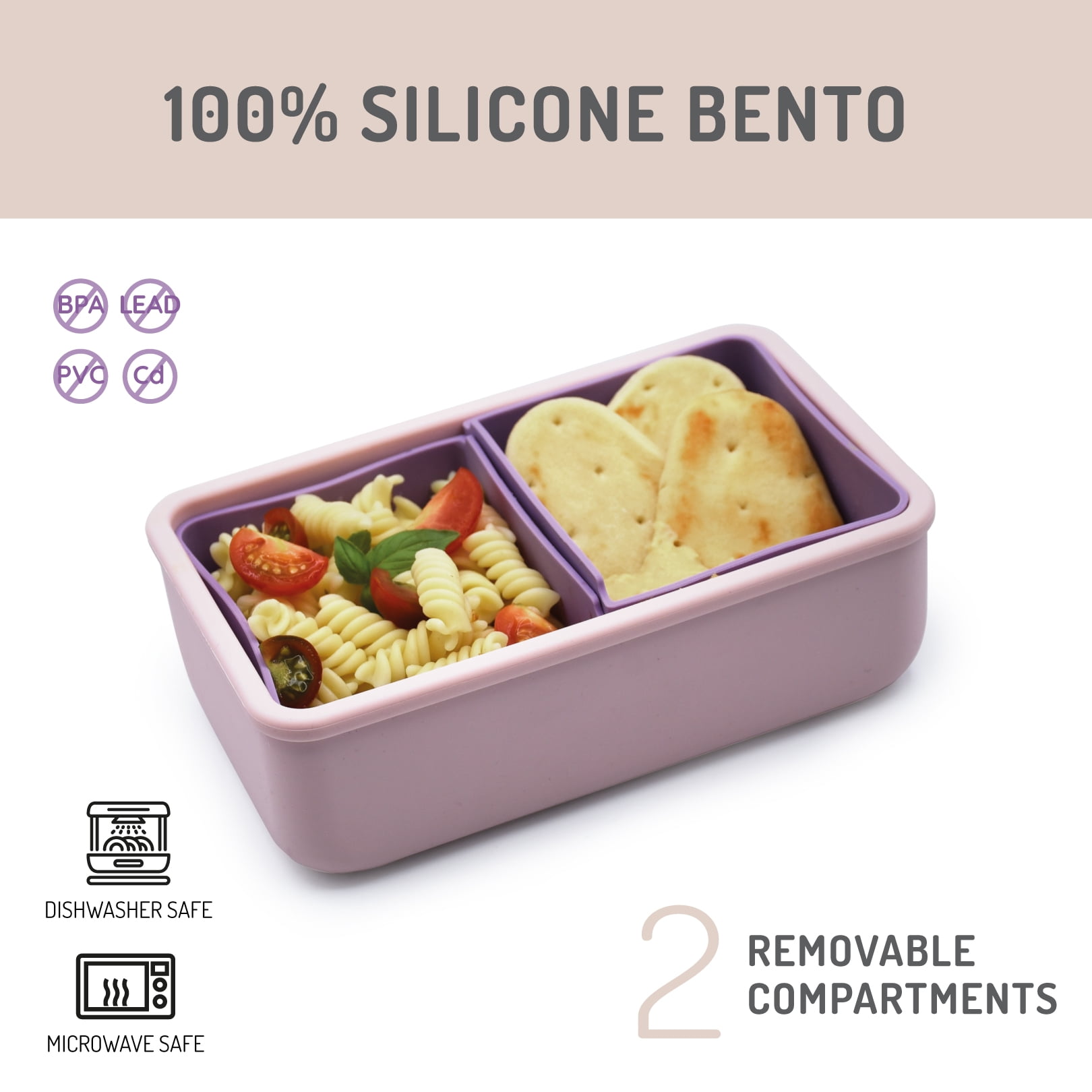 Melii Silicone Bento Box Food Storage Container, Pink & Purple
