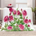 thumbnail image 3 of Pink Rose Floral Blanket Spring Flowers Green Leaves Room Decor Gifts for Women Mom Wife Sisters Kids Girls Birthday Mother''s Day Present Soft Plush Throw Blanket 50"x60", 3 of 6