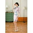 thumbnail image 4 of Women Special 1/2 Long Sleeve Modern Mandarin Chinese Cheongsam Qipao Sheath Short Dress&nbsp;( Pink flower prints ), 4 of 7