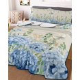 thumbnail image 3 of Quilts Twin Size Bedding Set, Blue Hydrangea Lightweight Quilted Comforter, Spring Summer Eucalyptus Vintage Beige Soft Reversible Bedspread Coverlet with Pillow Covers for All Season, 68" x 86", 3 of 7