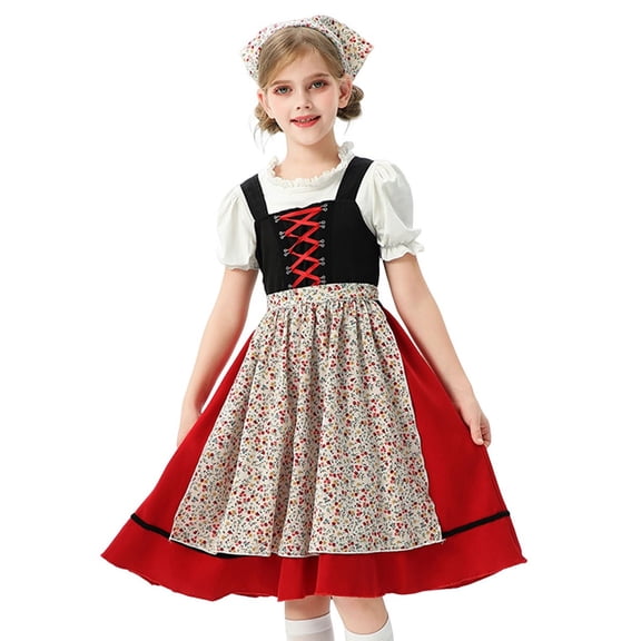 XXWXYD 𝖮ktoberfest Costum𝖾 Girls Kids Teens Traditional German Bavarian Dirndl Dress Apron Be𝖾r Festival Outfit Halloween Par𝗍y 𝖢arnival Performance Dirndl Outfits Children Toddler