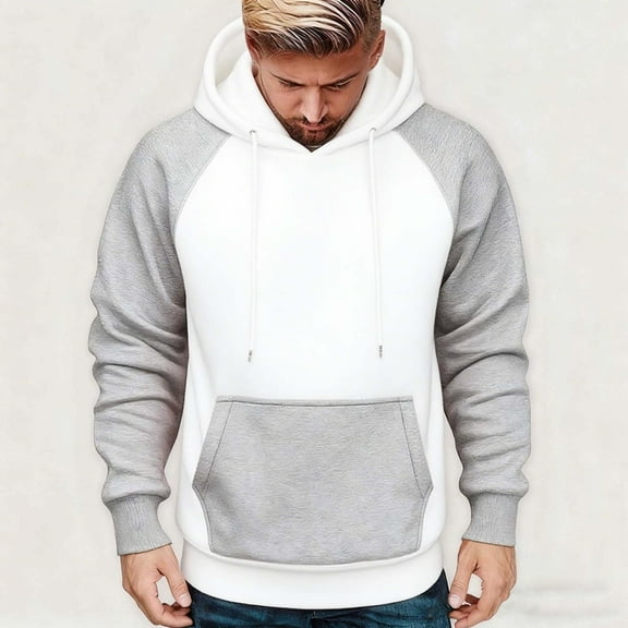 Handshe Men's Hooded Sweatshirts, Fleece-Lined Color Block Casual Pullover with Pocket, Outdoor Leisure Daily Casual Wear