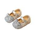 thumbnail image 5 of Kids Girl Silver Glitter Flats Sparkly Princess Dress Shoes Flower Girl Wedding Party Bow PU Kids Shoes Sizes 4-10,Size 4.5, 5 of 6