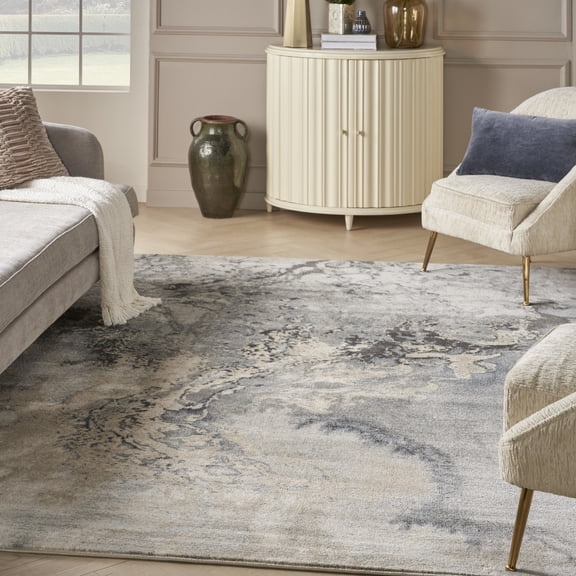 Nourison Maxell Contemporary Abstract Grey 7' x 10' Area Rug, Plush, Bedroom, Kitchen, Living Room