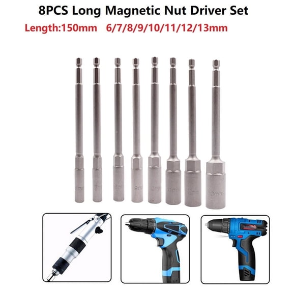 8X 6-13mm Extension Drill Bar Wrench Socket Adapter Magnetic Nut Driver