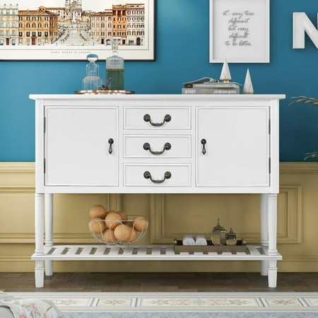 Get The Console Table Buffet Sideboard, Kings Brand Furniture Kitchen Storage Cabinet Buffet With Glass Doors White